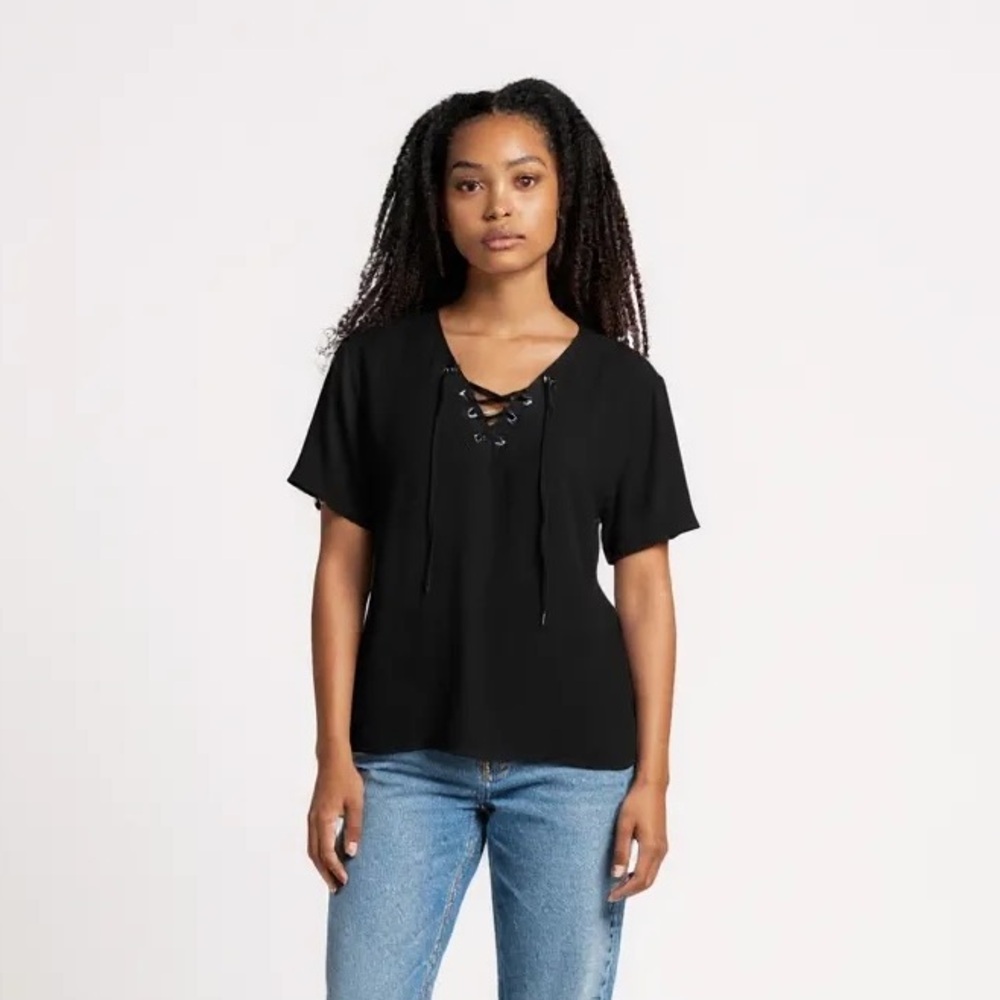 Matty M Black Lace-Up Blouse Size Medium